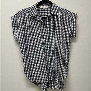 LOFT Monochrome Gingham Short Sleeve Blouse